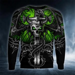 Green Eyes Ox Horn Skull 3D Sweatshirt