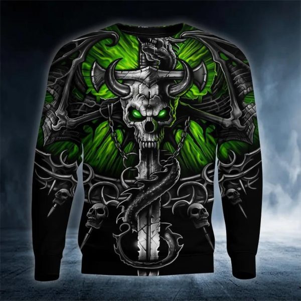 Green Eyes Ox Horn Skull 3D Sweatshirt