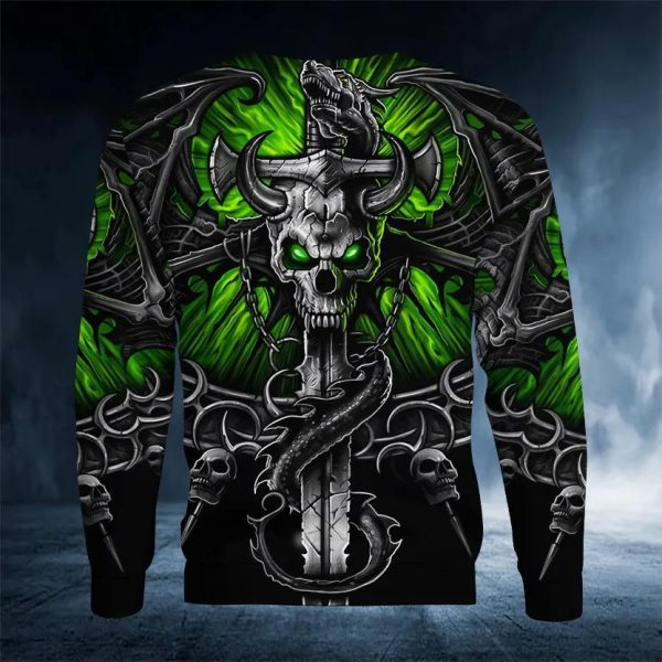 Green Eyes Ox Horn Skull 3D Sweatshirt