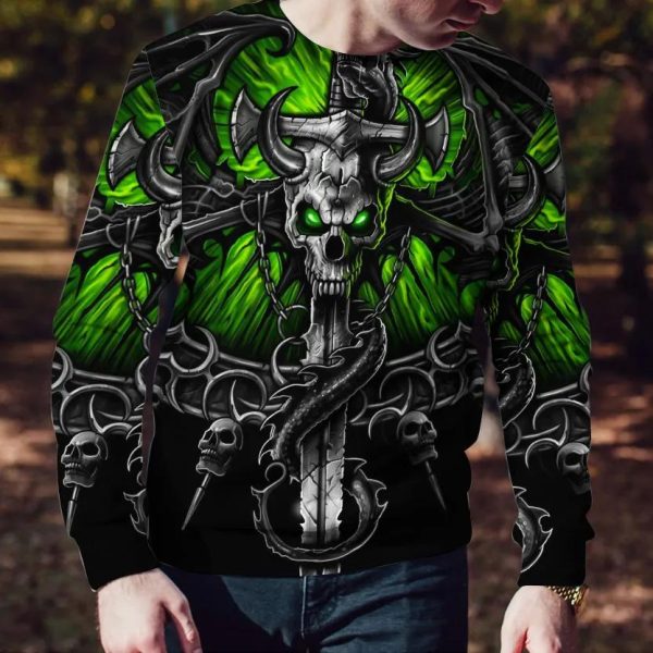 Green Eyes Ox Horn Skull 3D Sweatshirt