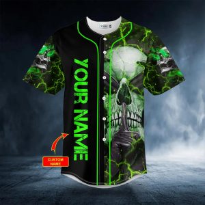 Hear No Evil See No Evil Speak No Evil Custom Green Skull Baseball Jersey