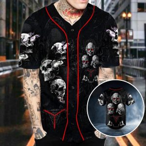Hear See Speak No Evil Skull Baseball Jersey Men