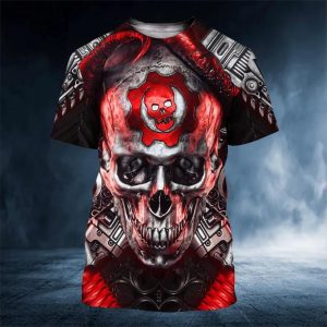 Just Funky Gear Of War Skull 3D T Shirt, Skull T Shirts Mens