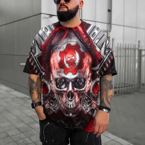 Just Funky Gear Of War Skull 3D T Shirt, Skull T Shirts Mens