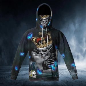 King And Queen Kissing Skull 3D Bandana Hoodie