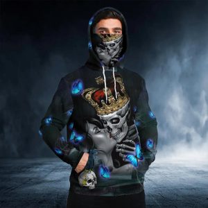 King And Queen Kissing Skull 3D Bandana Hoodie