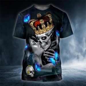 King And Queen Kissing Skull 3D T Shirt, Skull T Shirts Mens