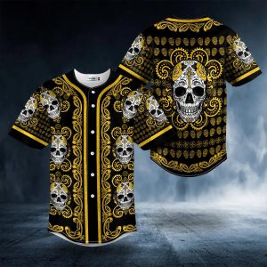 Paisley Pattern Of Yellow Sugar Skull Head Baseball Jersey