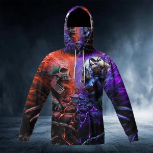 Red Purple War Skull 3D Bandana Hoodie