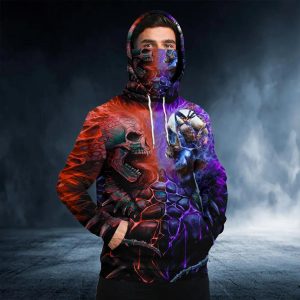 Red Purple War Skull 3D Bandana Hoodie