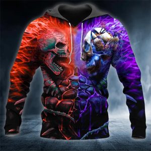 Red Purple War Skull 3D Hoodie