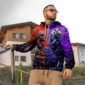 Red Purple War Skull 3D Hoodie