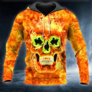 Scary Fire Skull 3D Hoodie Men