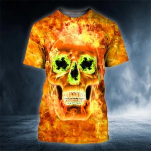 Scary Fire Skull 3D T Shirt, Skull T Shirts Mens