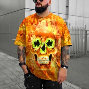 Scary Fire Skull 3D T Shirt, Skull T Shirts Mens