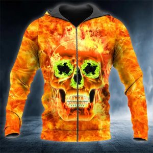 Scary Fire Skull 3D Zip Hoodie