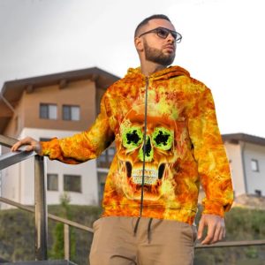 Scary Fire Skull 3D Zip Hoodie