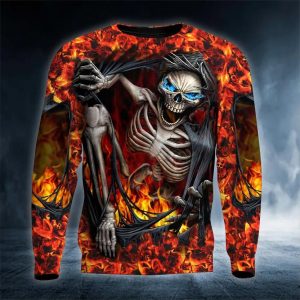 Skeleton Crawling Out Of Hell Skull 3D Sweatshirt