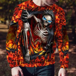 Skeleton Crawling Out Of Hell Skull 3D Sweatshirt