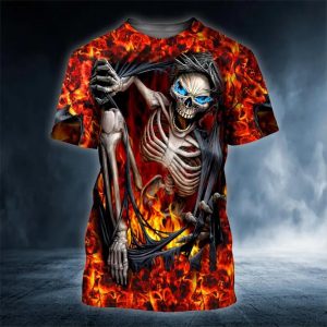 Skeleton Crawling Out Of Hell Skull 3D T Shirt, Skull T Shirts Mens