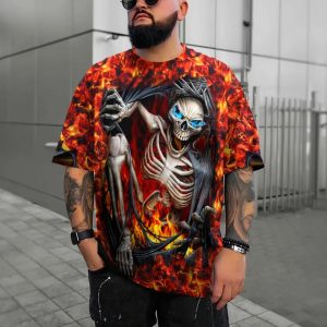 Skeleton Crawling Out Of Hell Skull 3D T Shirt, Skull T Shirts Mens