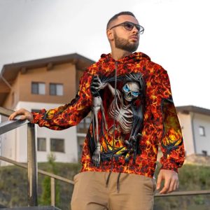 Skeleton Crawling Out Of Hell Skull 3D Zip Hoodie