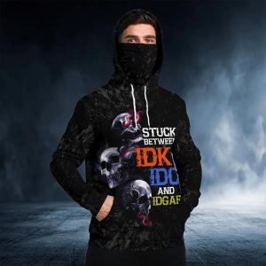 Stuck Between IDK IDC IDGAF Skull 3D Bandana Hoodie