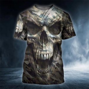 The Hideout Camo Skull 3D T Shirt, Skull T Shirts Mens