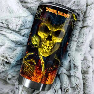 Grim Reaper Fire Skull Custom Tumbler