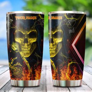 Grim Reaper Fire Skull Custom Tumbler