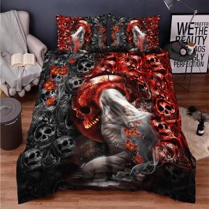 IDC IDK IDGAF Butterflies Red Bride Ghost Skull Bedding Set