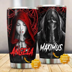 Praying Beauty N Reaper Couple Skull Custom Tumbler