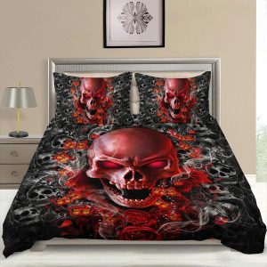 Red Roses Grinning Skull Bedding Set