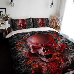 Red Roses Grinning Skull Bedding Set