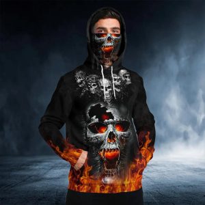 The Immortal Death Of Five Fire Skull 3D Bandana Hoodie Men