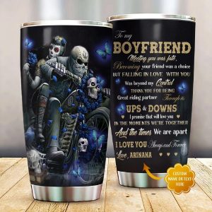 To My Boyfriend I Love You Skeleton Couple Riding Motorcycle Skull Custom Tumbler