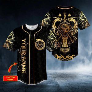 Dragons Axes Wolf Viking Tattoo Custom Baseball Jersey 1