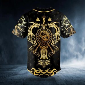 Dragons Axes Wolf Viking Tattoo Custom Baseball Jersey 2