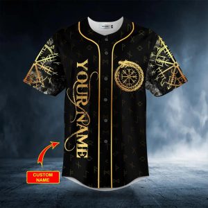 Dragons Axes Wolf Viking Tattoo Custom Baseball Jersey 3