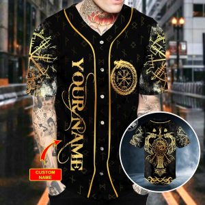 Dragons Axes Wolf Viking Tattoo Custom Baseball Jersey 4