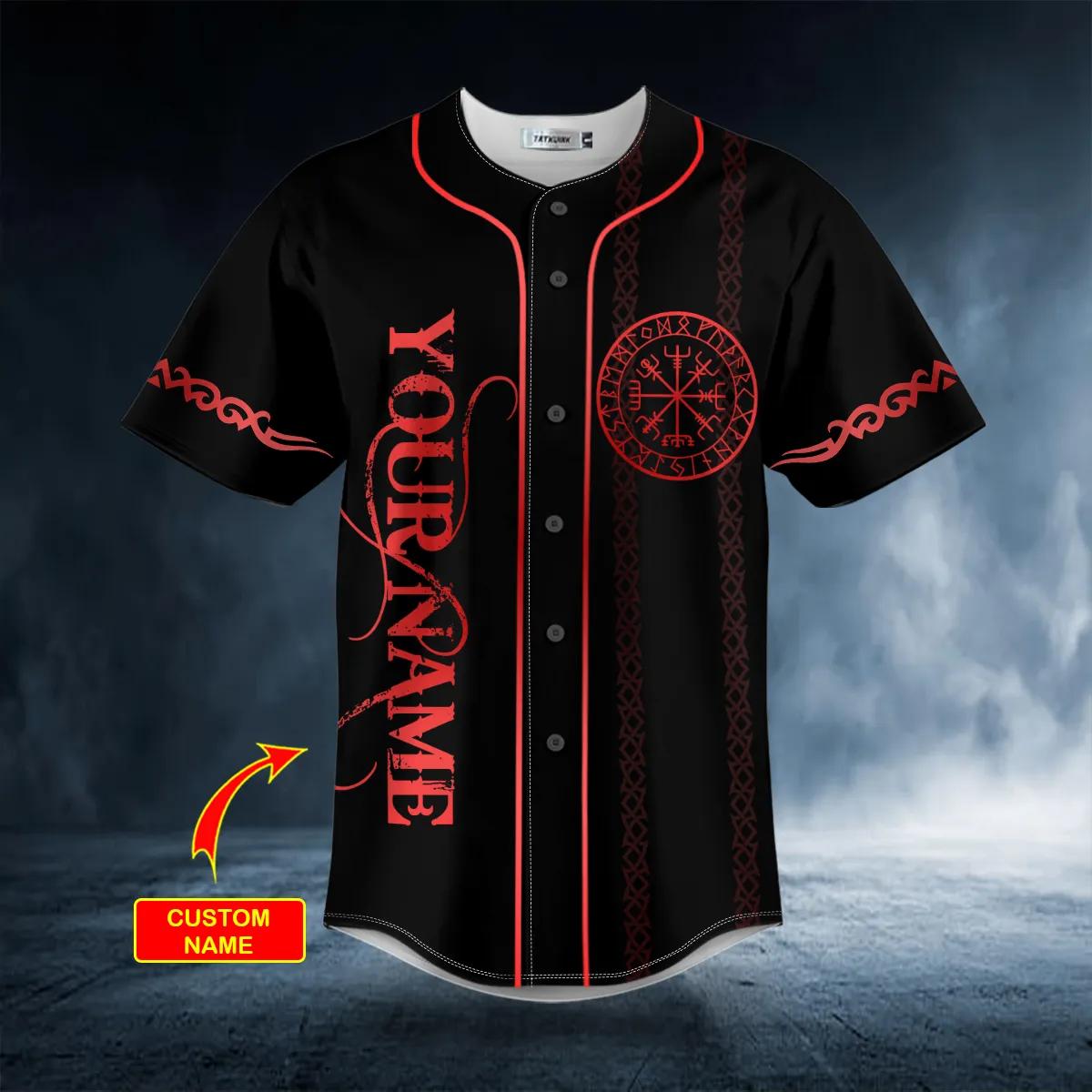 Norse Compass Hakumen Wolves Viking Tattoo Custom Baseball Jersey ...