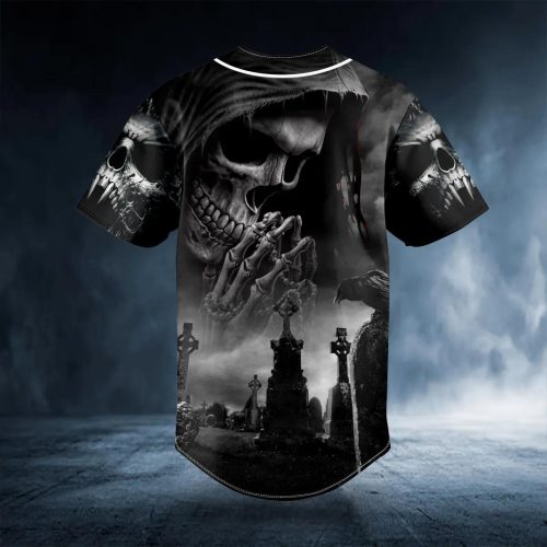 Praying Grim Reaper In Graveyard Skull Baseball Jersey - Skull & Viking ...