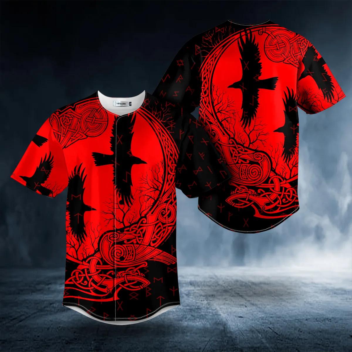 Red Black Ravens Viking Baseball Jersey Skull & Viking Graphic Tees