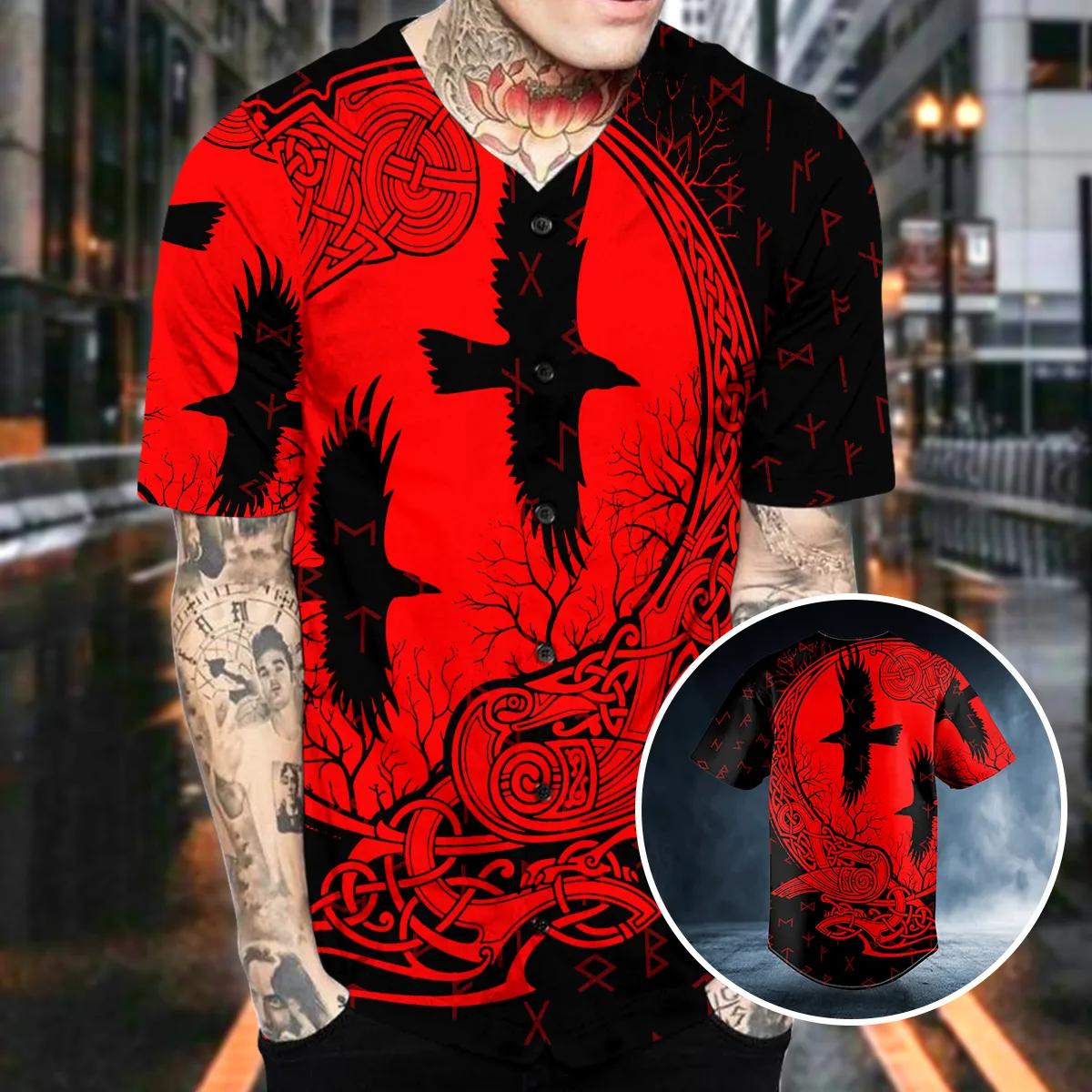 Red Black Ravens Viking Baseball Jersey Skull & Viking Graphic Tees