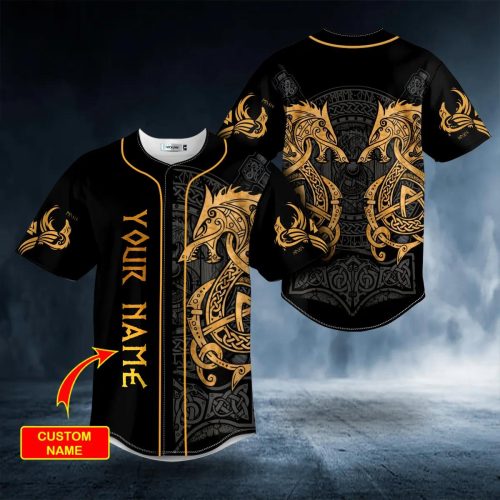 Twin Dragon Viking Yellow Tattoo Custom Baseball Jersey - Skull ...