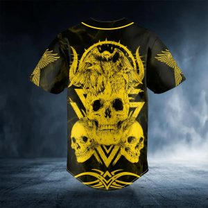 Yellow Raven Viking Skull Custom Baseball Jersey