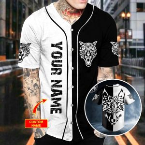 Yinyang Wolf Viking Tattoo Custom Baseball Jersey 4