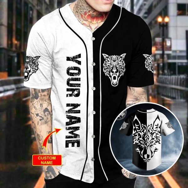 Yinyang Wolf Viking Tattoo Custom Baseball Jersey